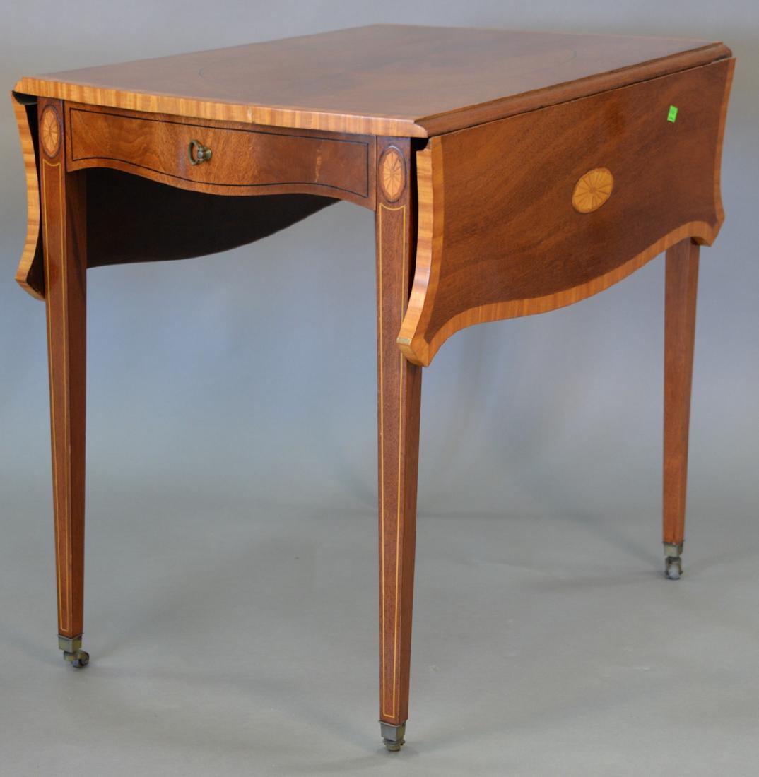 Custom mahogany inlaid pembroke drop leaf table with (1 of 4)