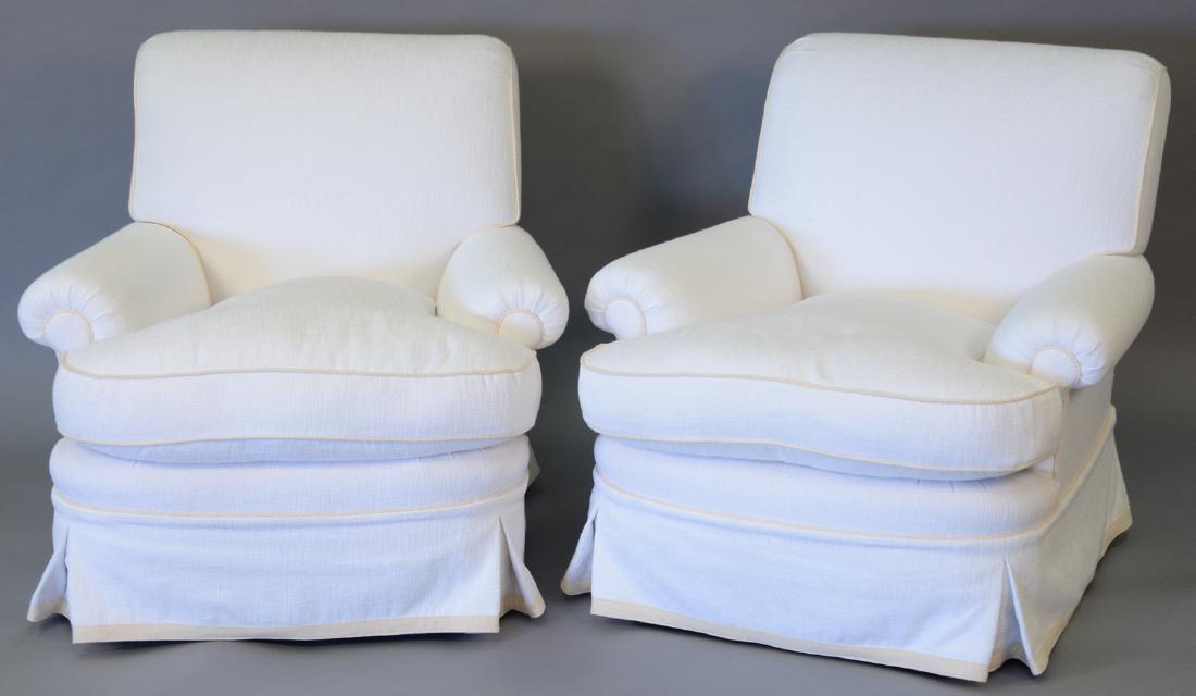 Pair of custom easy chairs in white woven upholstery, (1 of 5)