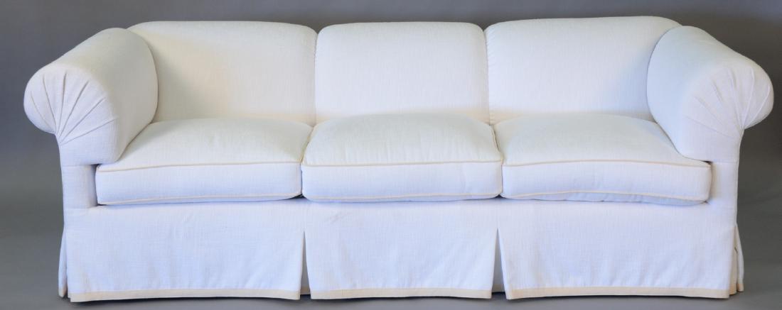 Custom upholstered sofa in white woven upholstery, (1 of 5)