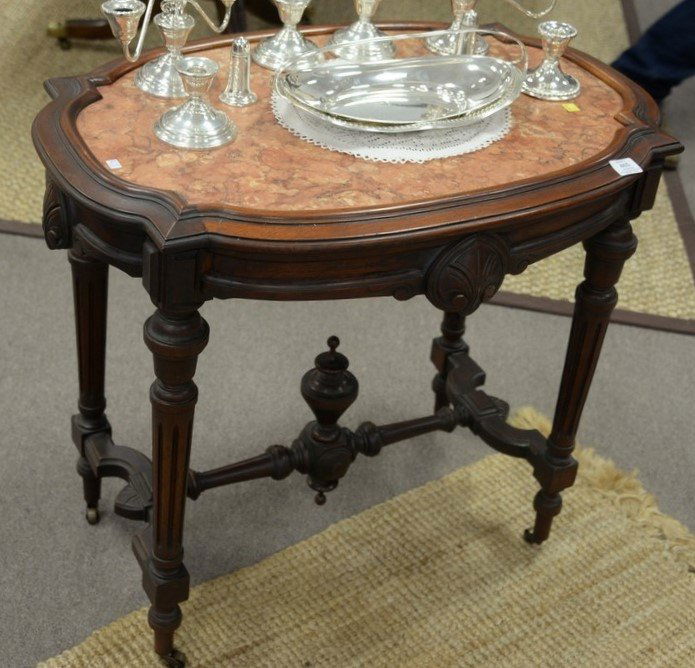 Victorian shaped top table with inset rouge marble top. (1 of 4)