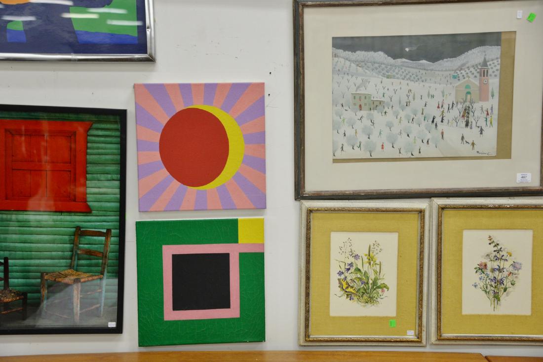 Nine framed pieces to include watercolor French market (1 of 4)