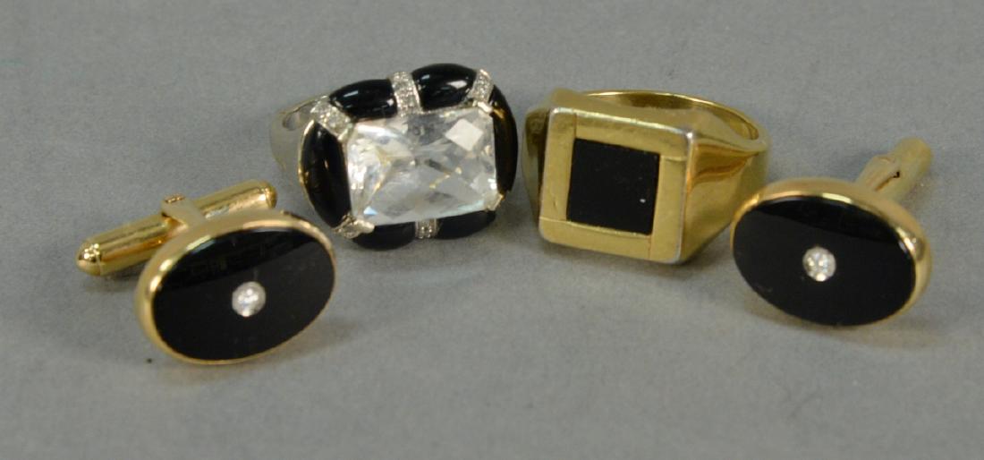 Four piece lot to include 18K gold and onyx man's ring (1 of 3)