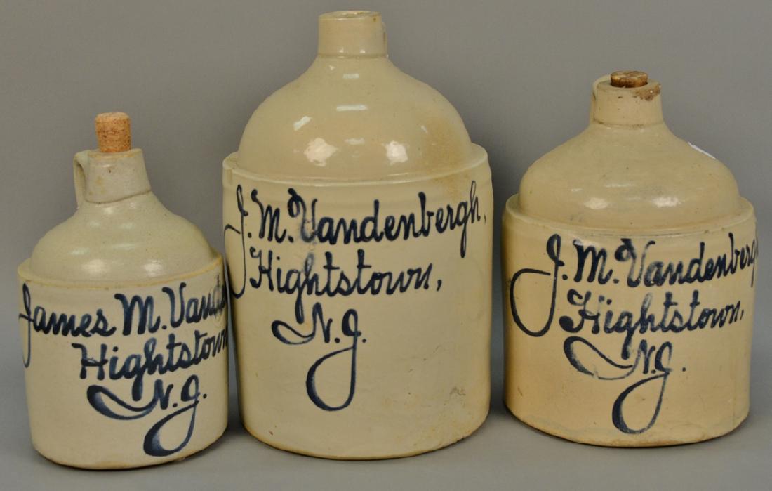 Three various size stoneware jugs, each marked in blue (1 of 6)