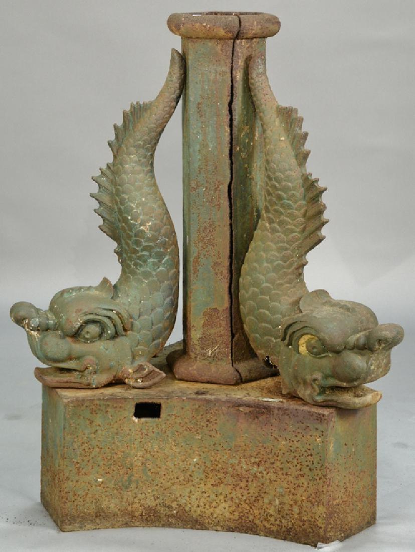 Victorian iron base with three large dolphin. dolphin: Victorian iron base with three large dolphin. dolphin ht. 30in., total ht. 45in. Provenance: Collection of Anne Jones Willis and the late John Ralph Willis, New Jersey