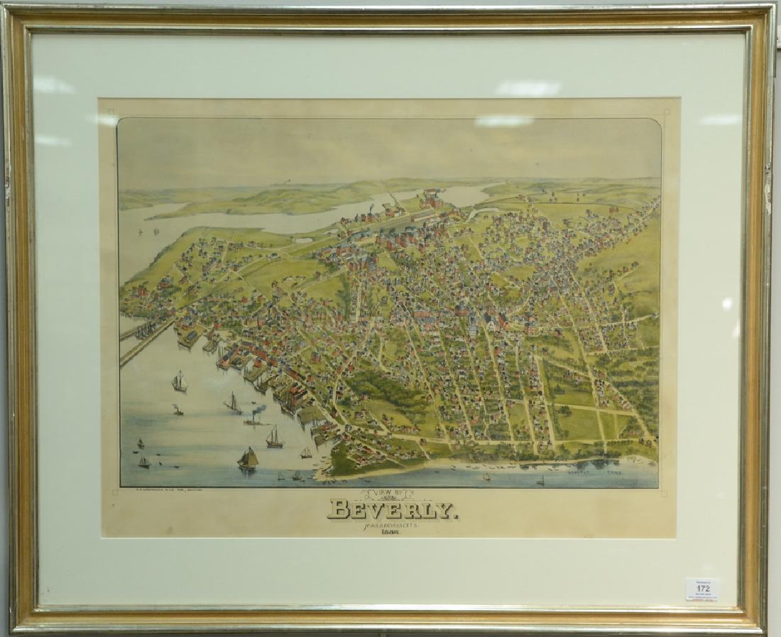 Birdseye view map colored lithograph "View of Beverly (1 of 5)