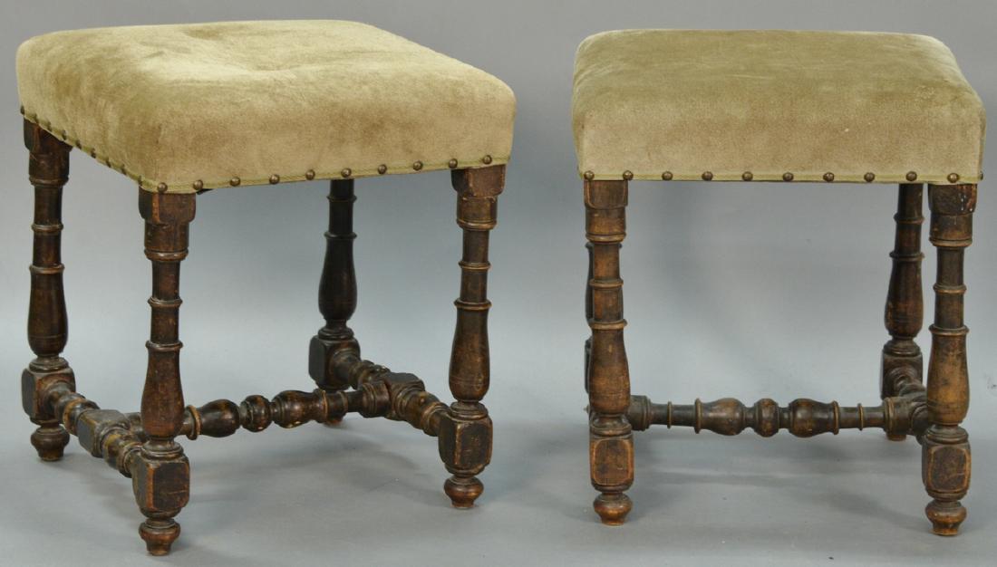 Pair of stools with suede upholstered tops on turned (1 of 3)