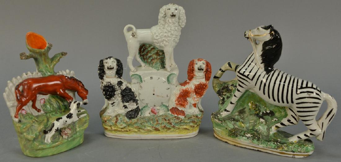 Three piece lot of Staffordshire including zebra, clock (1 of 4)
