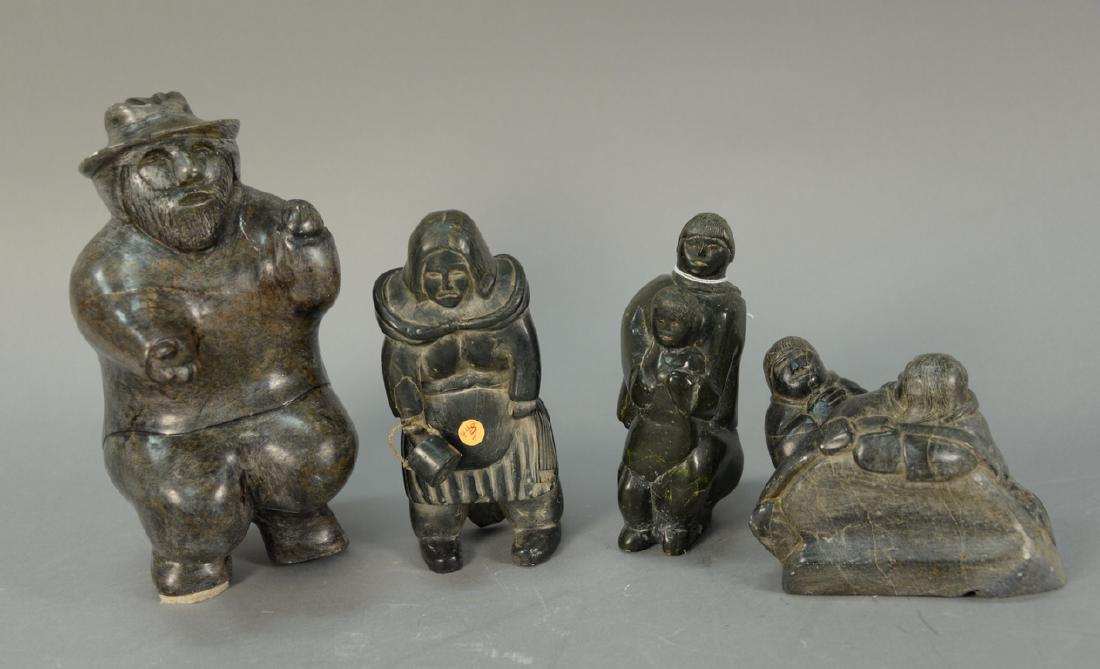 Four Inuit Eskimo carvings to include Salluit dark grey (1 of 5)