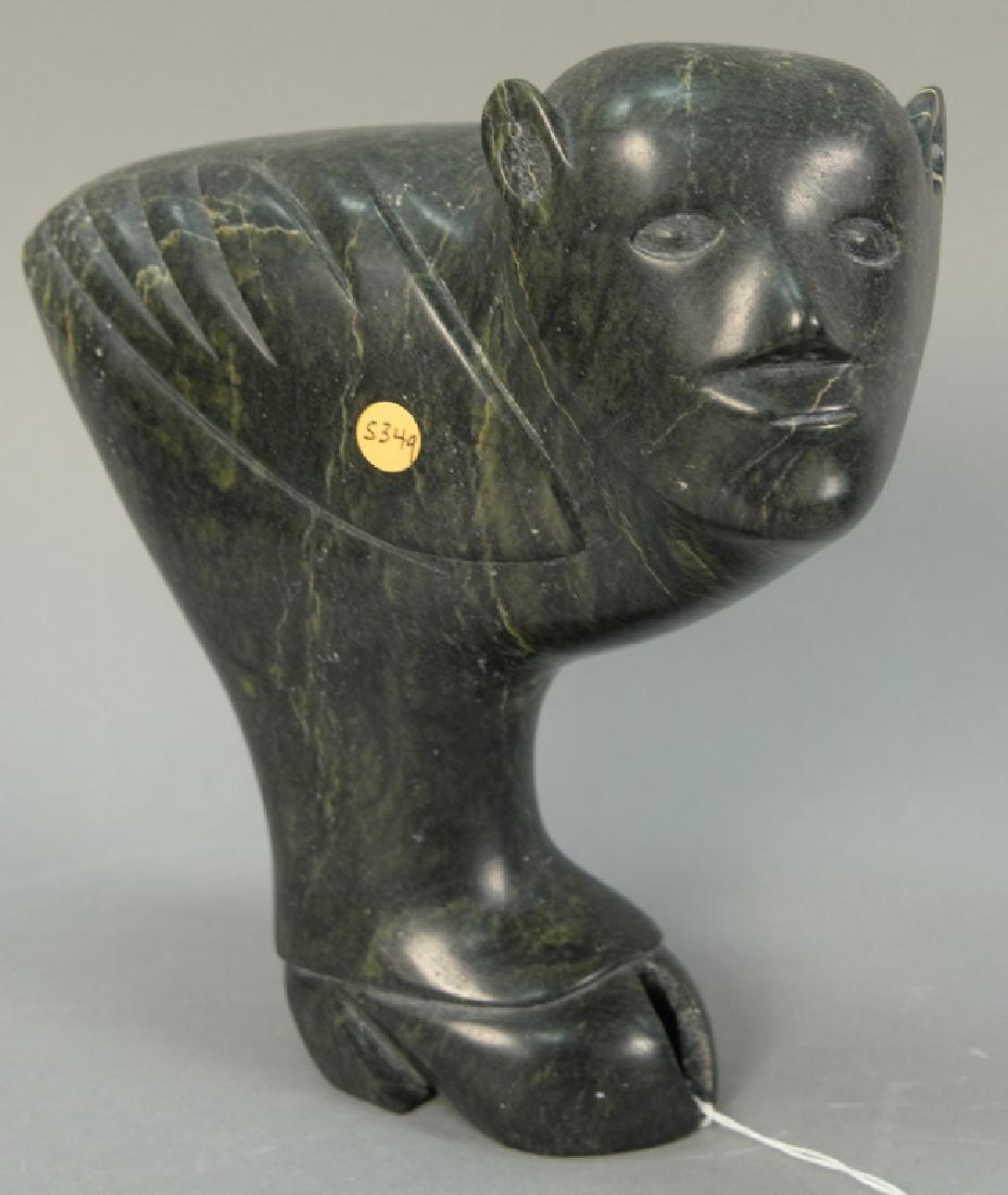 Inuit Eskimo carving Joanassie, Cape Dorset, dark green (1 of 3)
