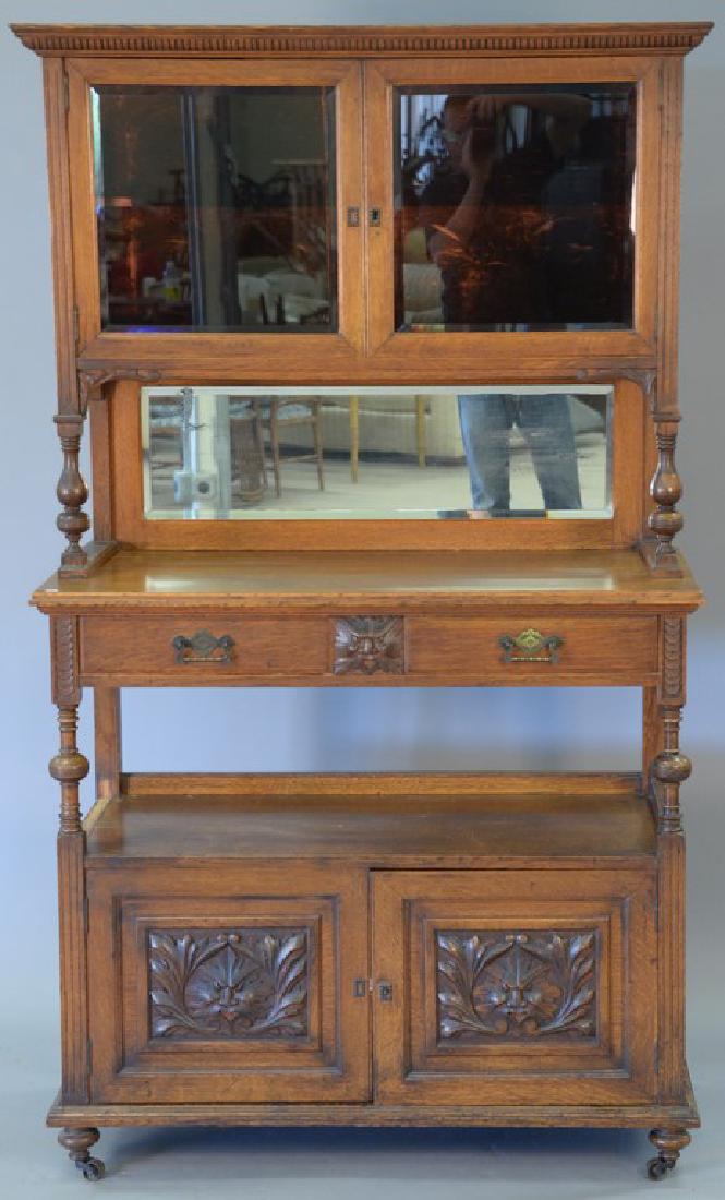 Victorian oak sideboard with curio cabinet top. ht. (1 of 4)