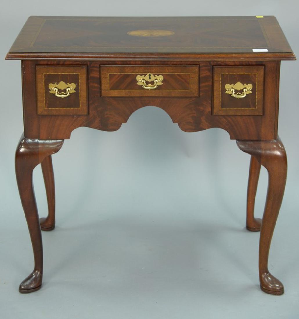 Council mahogany inlaid Queen Anne style lowboy. ht.: Council mahogany inlaid Queen Anne style lowboy. ht. 27in., top: 18" x 30"