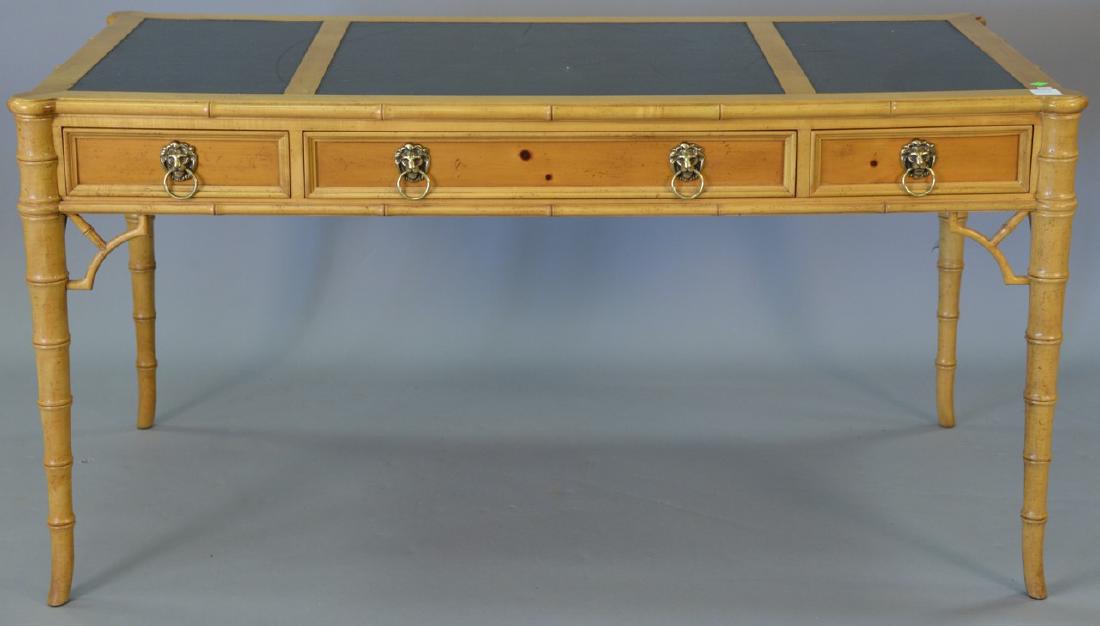 Baker faux bamboo desk with green leather top. ht. (1 of 5)