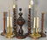 Seven table lamps to include five wood turned lamps