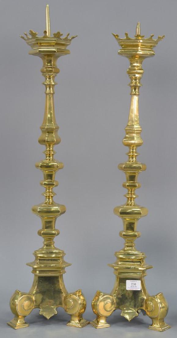 Pair of large heavy brass candlestick prickets, baroque (1 of 4)