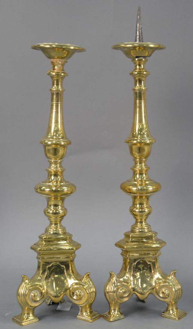 Pair of baroque style heavy brass pricket candlesticks. (1 of 4)