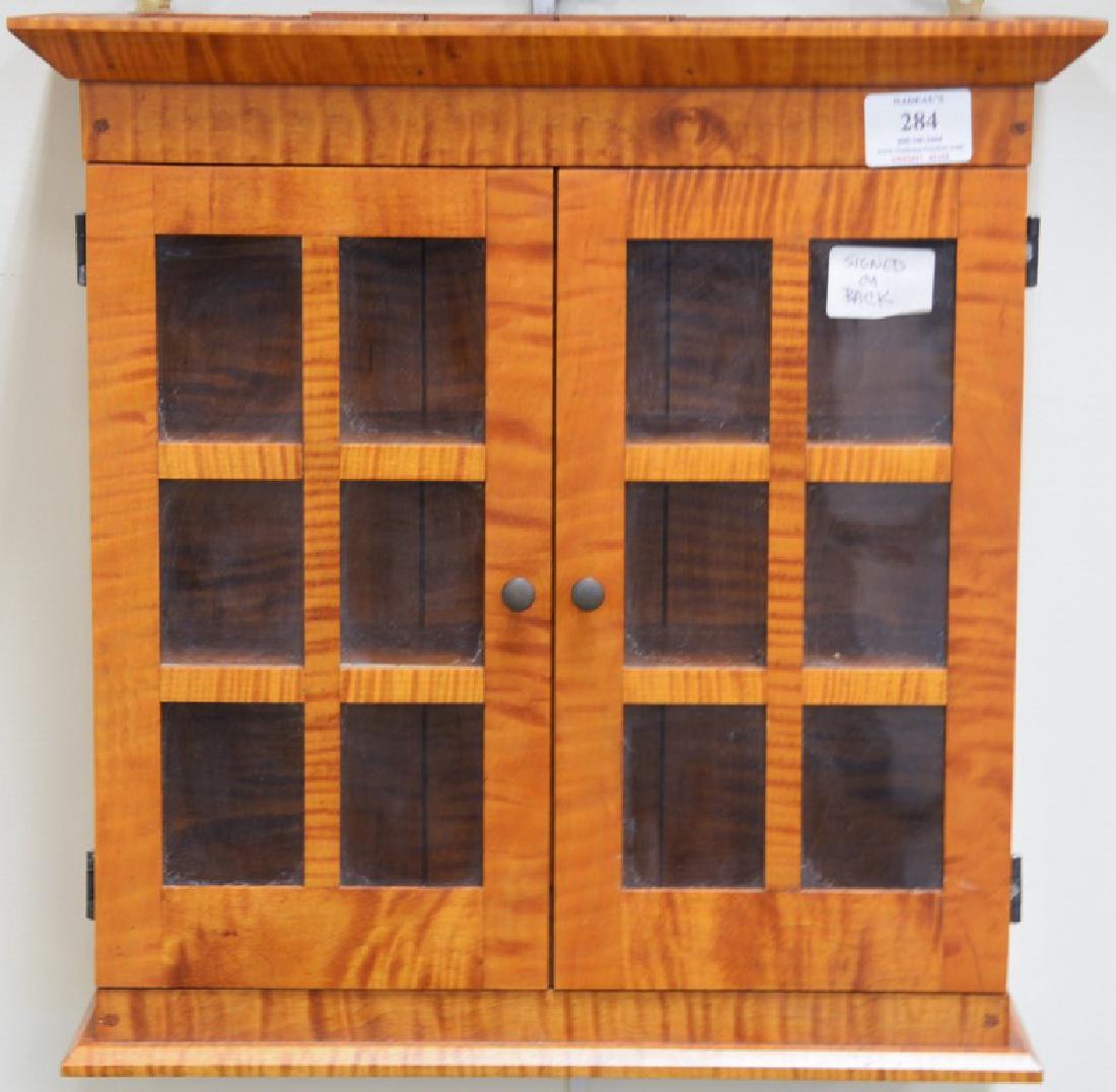 Small tiger maple hanging cabinet with two glass doors, (1 of 2)