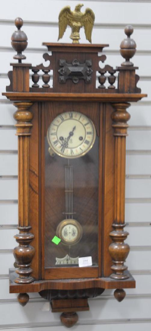 Walnut Victorian regulator clock. ht. 38in. (1 of 3)