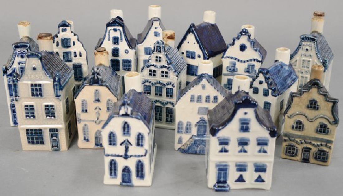 Fifteen Simon Rynbende blue and white miniature liquor: Fifteen Simon Rynbende blue and white miniature liquor houses marked KLM Royal Delft. 3in. to 4in.
