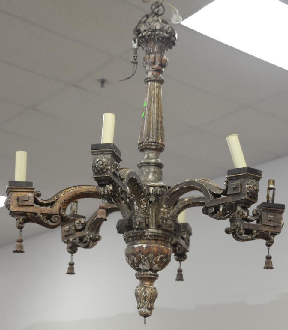 Italian Rococo chandelier, five light carved wood and: Italian Rococo chandelier, five light carved wood and polychromed painted. ht. 45in., dia. 40in.