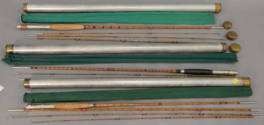 Three 3 part fly rods, all unsigned, two with short tip (1 of 7)