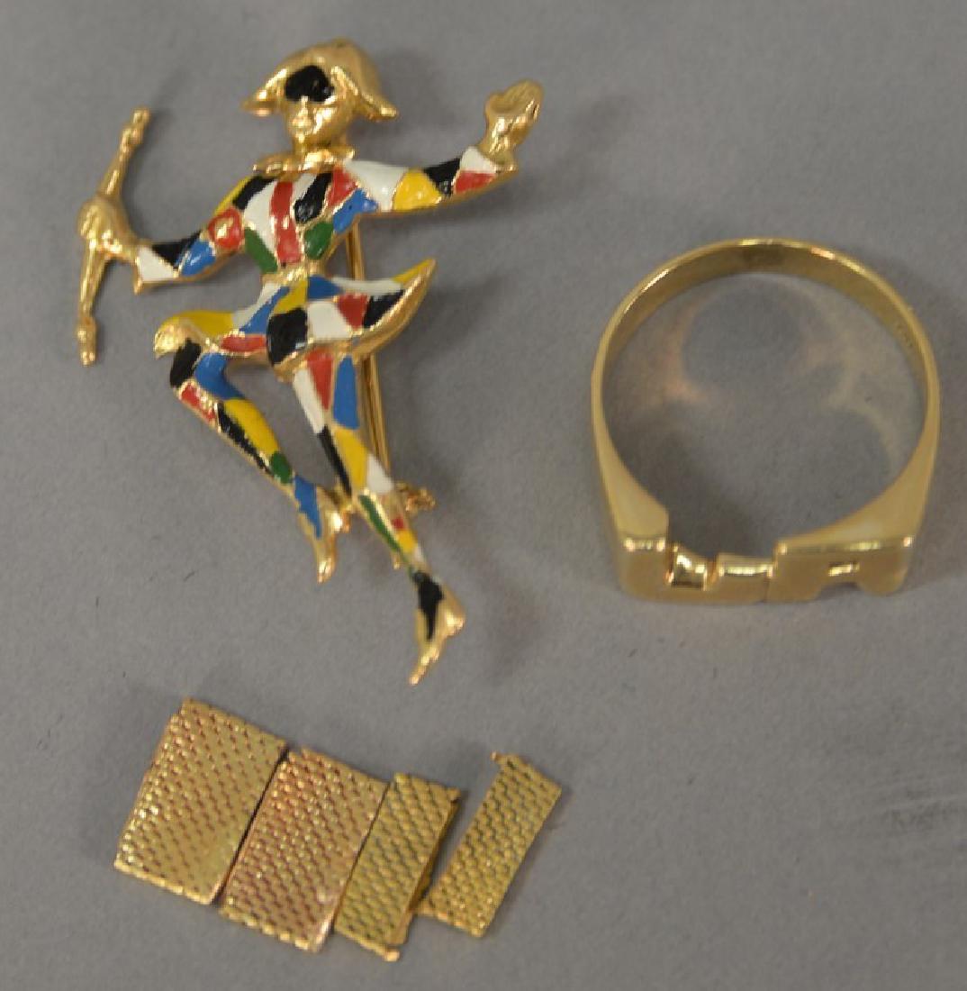 18K gold lot with enameled dancer pin, ring, and (1 of 3)