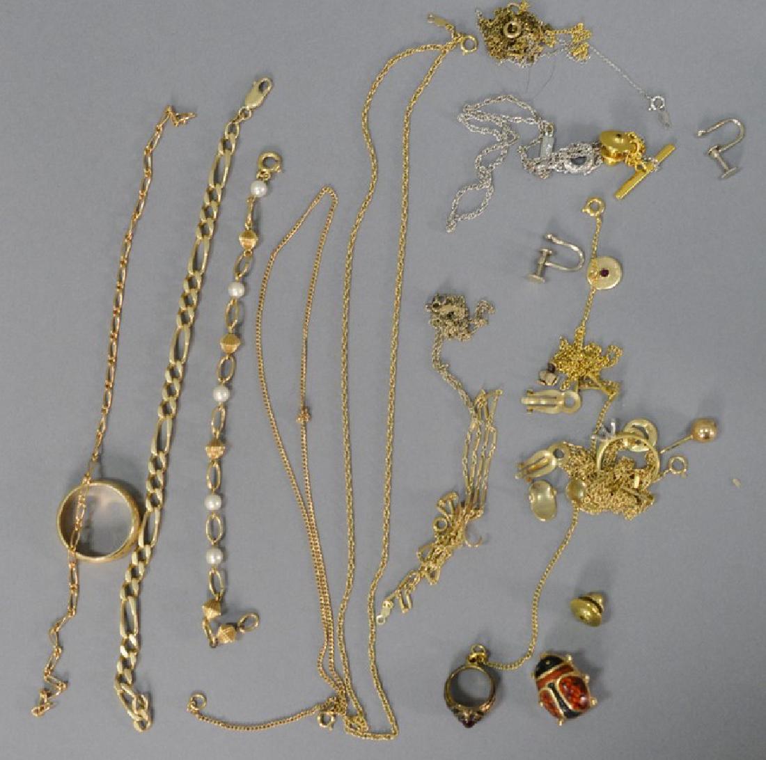 Lot of 14K gold chains, bracelets, enameled pin, (1 of 4)