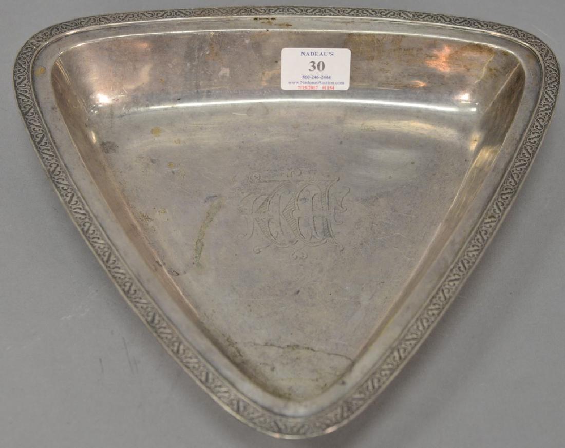 Triangular sterling silver dish, Harding Boston. ht. 1: Triangular sterling silver dish, Harding Boston. ht. 1 3/4in., 10 1/2" x 11 1/2", 17.9 troy ounces