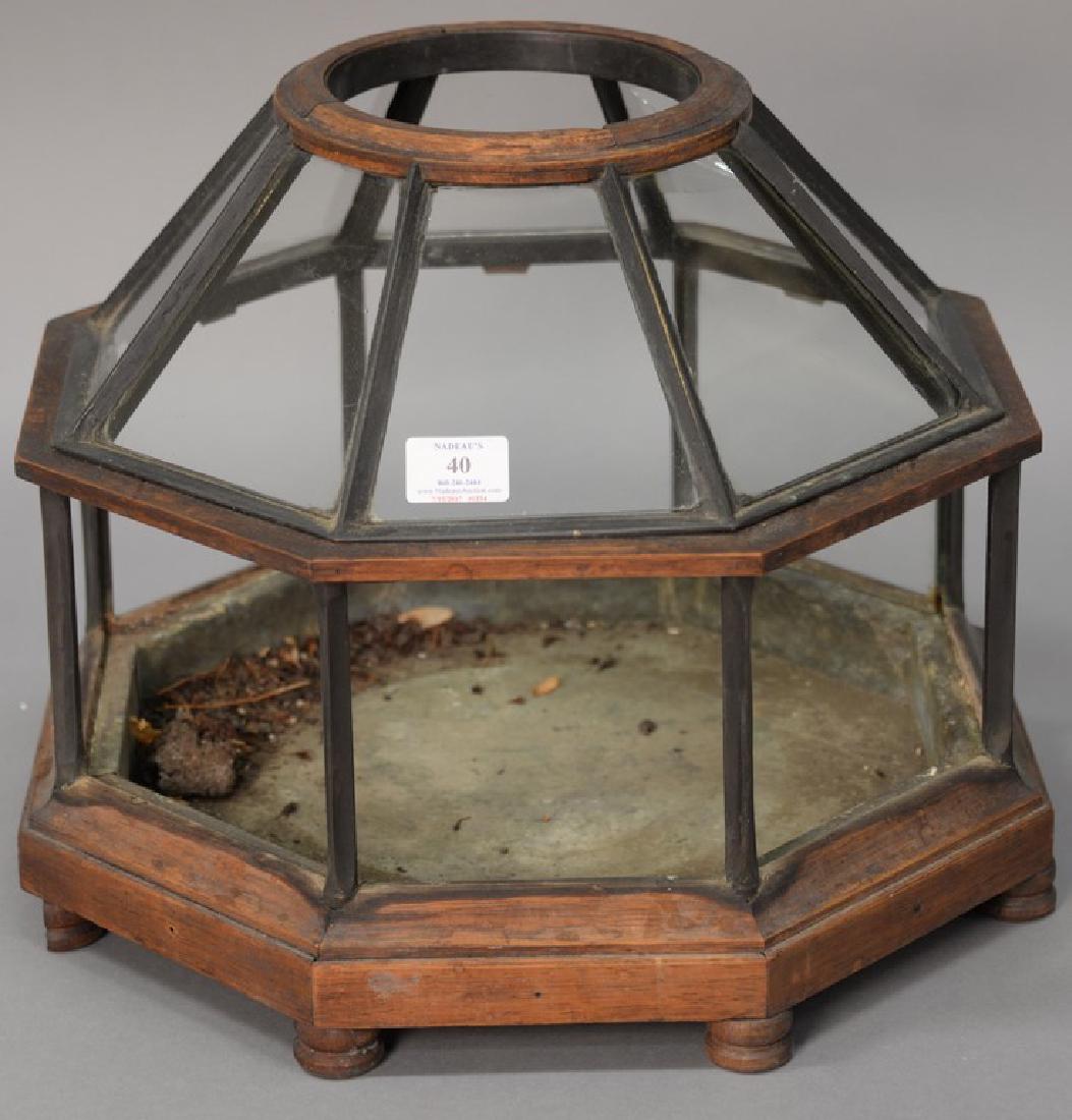 Walnut terrarium in the shape of an octagon (some glass: Walnut terrarium in the shape of an octagon (some glass missing/broke). ht. 13in., wd. 16in. Provenance: Estate of Arthur C. Pinto, MD