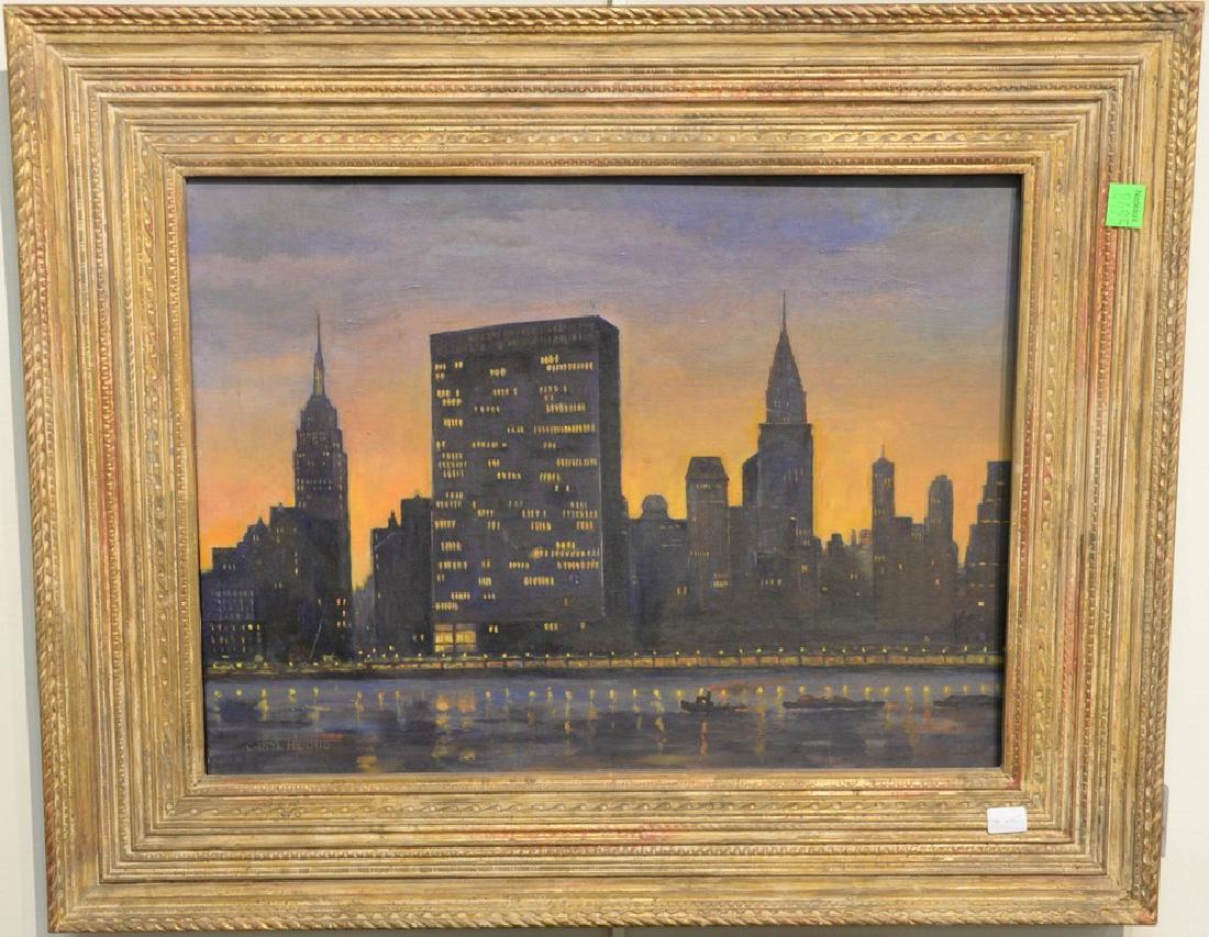 Caryl Harris (b. 1884), oil on board, New York Night (1 of 3)