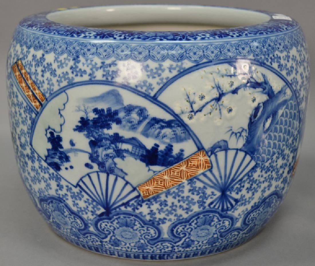 Large Japanese porcelain planter, blue and white with (1 of 4)