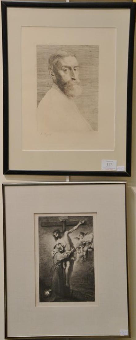 Group of four etchings including Clarence W. Anderson: Group of four etchings including Clarence W. Anderson etching, "Nude", signed lower right: C.W. Anderson, plate size 10 3/4" x 7 1/2"; Alphonse Legros, Portrait of Edward J. Poynter; Charles Albert Wa