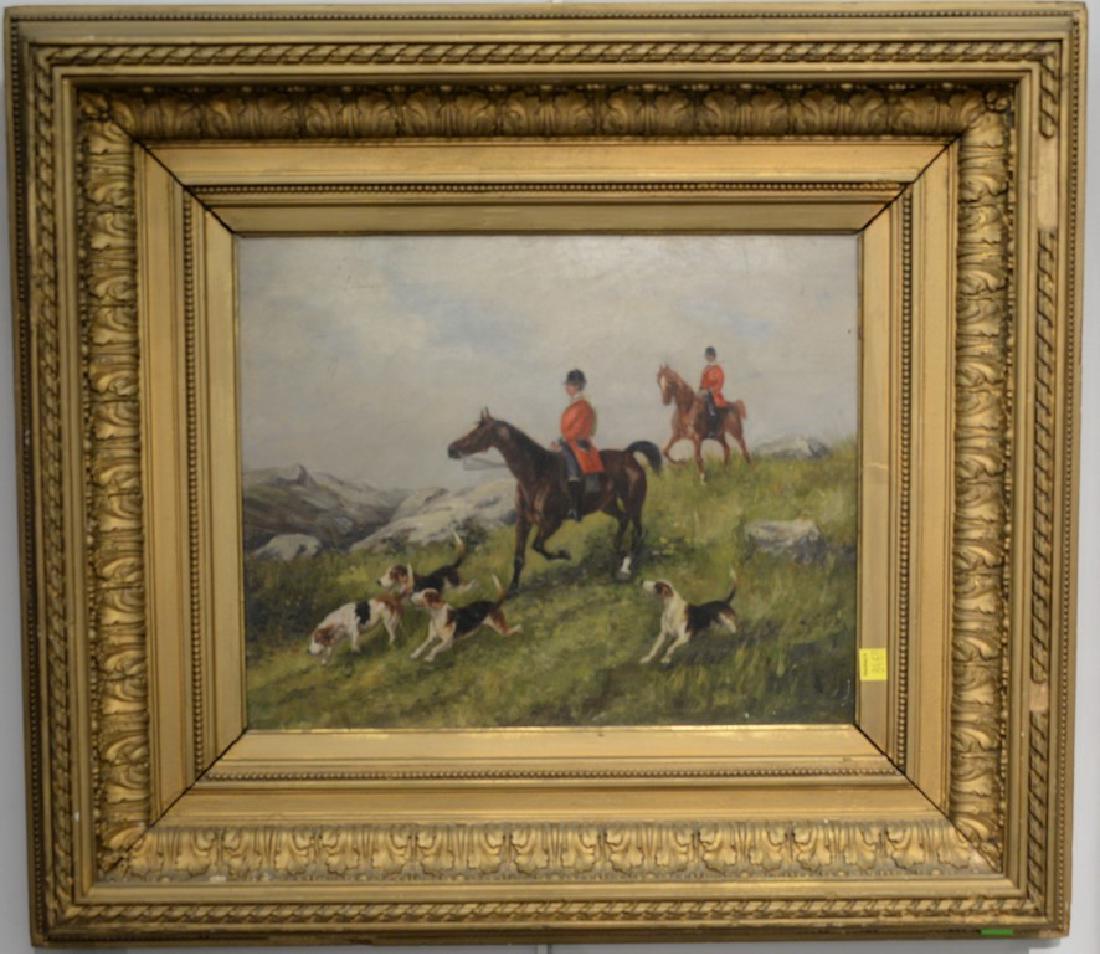 19th century oil on artist board, Fox Hunt, unsigned, (1 of 3)
