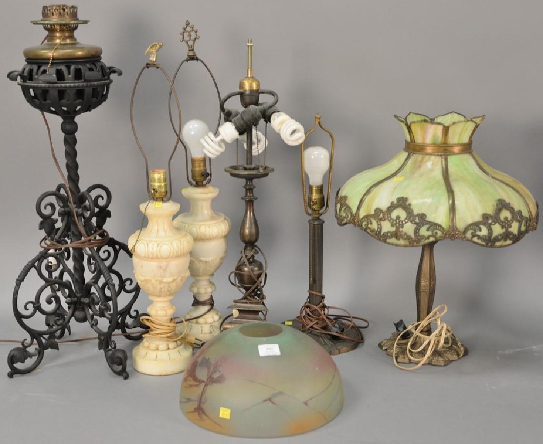 Six table lamps to include panel shade lamp, reverse (1 of 5)