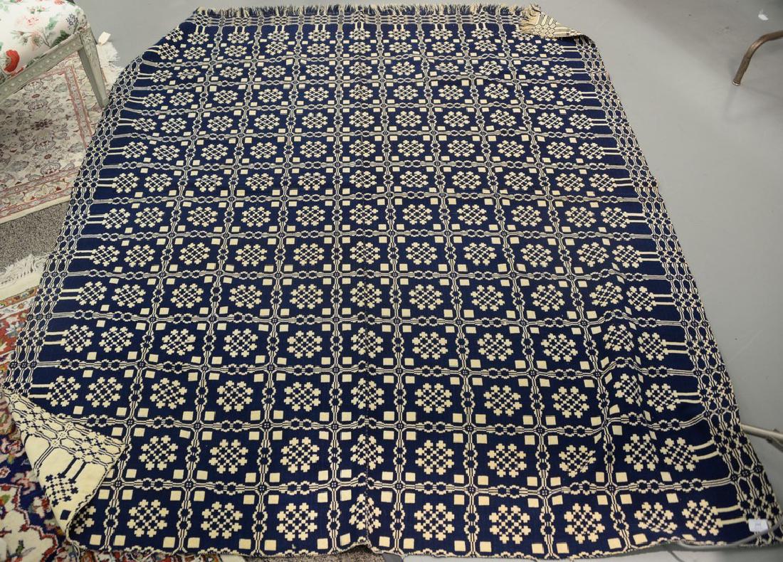 Blue and white coverlet, queen size. Provenance: Estate: Blue and white coverlet, queen size. Provenance: Estate of Arthur C. Pinto, MD