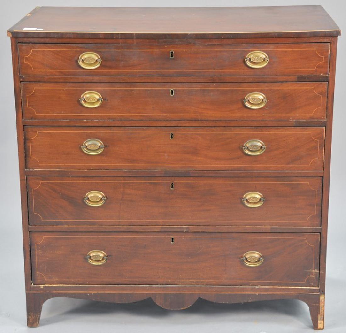Federal mahogany five drawer chest, circa 1800. ht. (1 of 5)