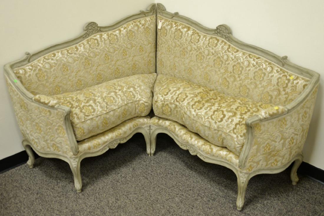 Two part Louis XV style corner loveseat. 53" x 59": Two part Louis XV style corner loveseat. 53" x 59" Provenance: From an apartment on Park Avenue, New York.