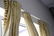 Pair of custom tan silk drapes, lined curtains, window - 5
