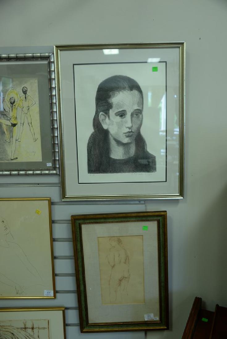Two Raphael Soyer (1899-1987), ink/paper, Study of a: Two Raphael Soyer (1899-1987), ink/paper, Study of a Nude Woman, sight size 12" x 7" and lithograph, Bust of a Girl, Artist Proof, pencil signed, 17 1/2" x 13 1/4".