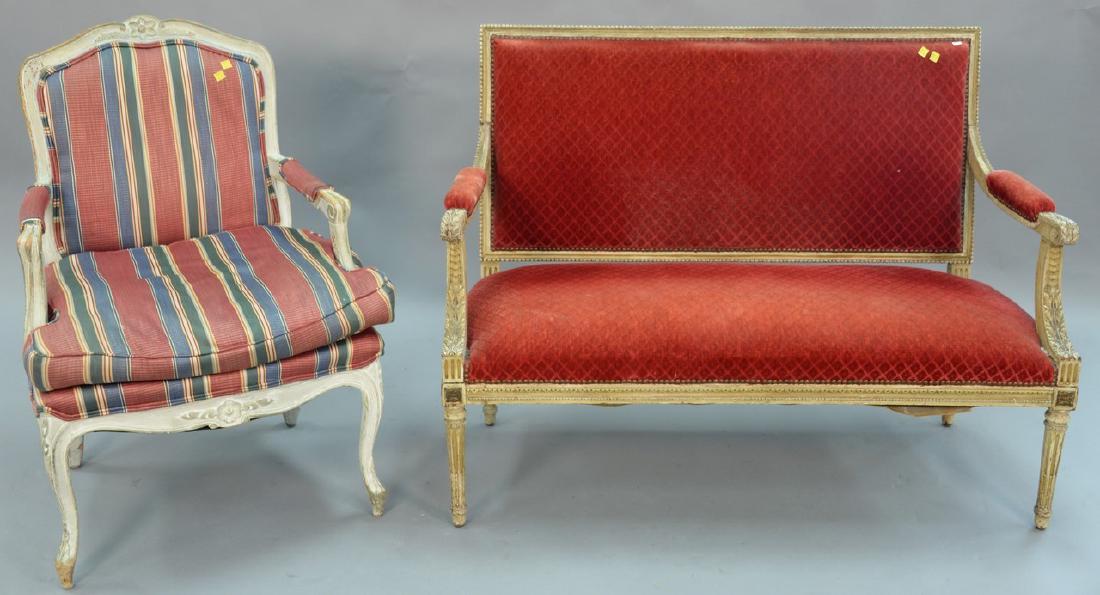 Two piece lot to include Louis XVI French style settee (1 of 5)