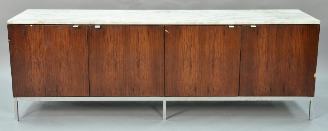 Knoll marble top rosewood credenza (veneer loss). ht.: Knoll marble top rosewood credenza (veneer loss). ht. 25 1/2in., wd. 75in., dp. 18in.