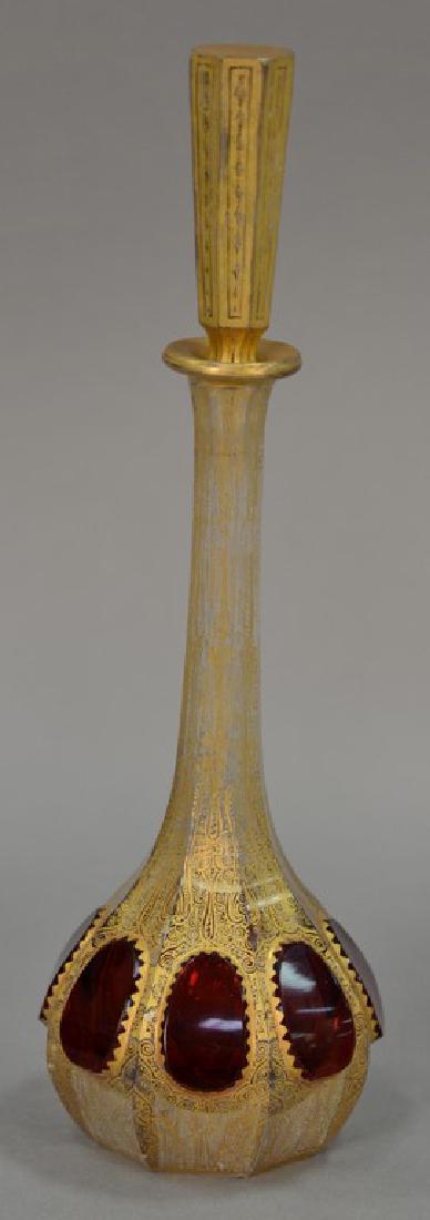 Large Bohemian ruby overlay and clear cut glass bottle (1 of 4)