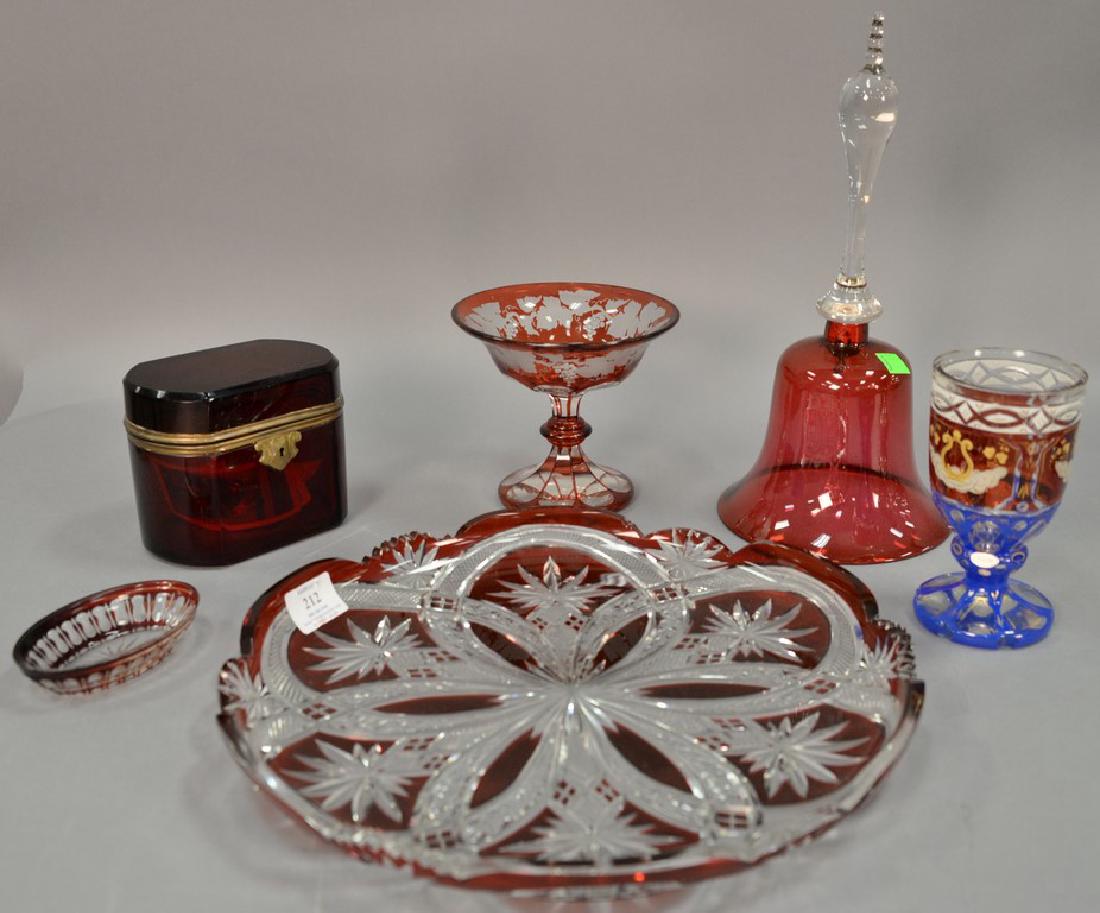 Six crystal pieces to include white, ruby, and blue cut (1 of 6)