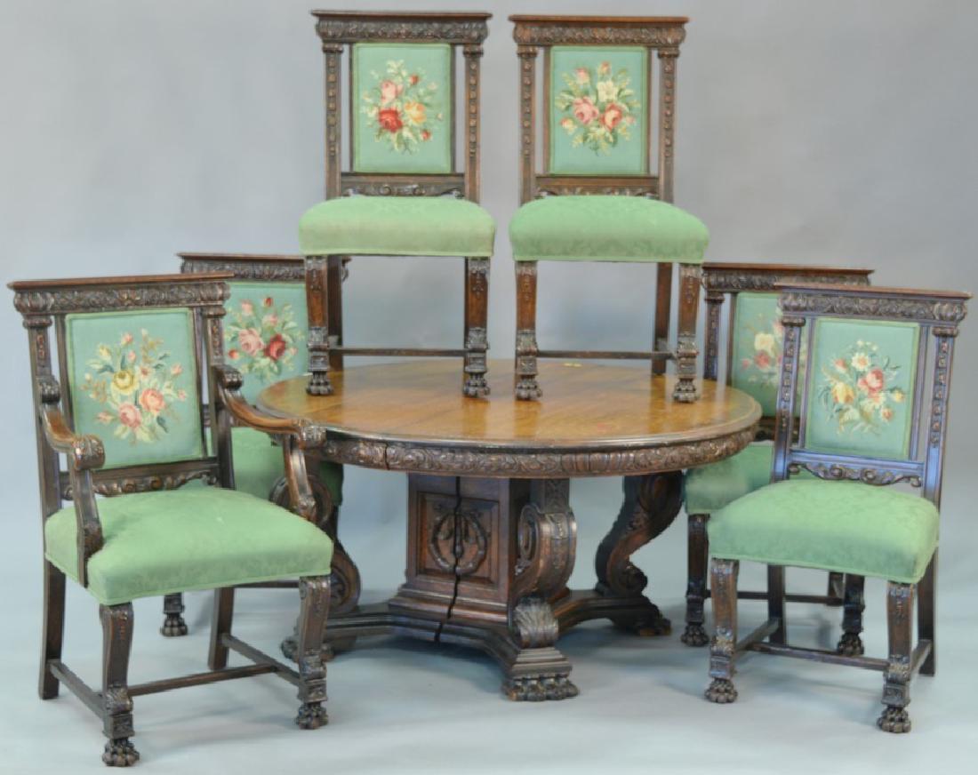 Seven piece oak dining set to include round oak table (1 of 9)