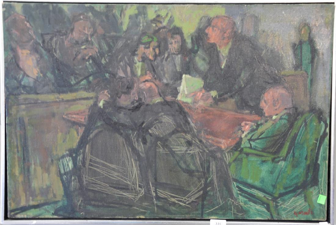 Three framed paintings including Irving Marantz: Three framed paintings including Irving Marantz (1912-1972), oil on paper, Seated Nude Woman, signed Marantz to Rosela, 12 1/2" x 11 1/2"; Irving Marantz (1912-1972), oil on canvas, Orchestra, signed 