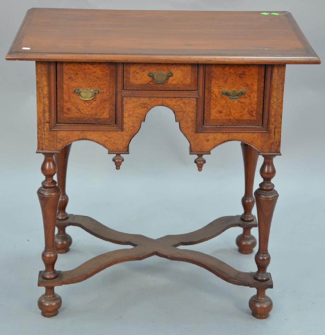 Custom William and Mary style lowboy with burlwood: Custom William and Mary style lowboy with burlwood front. ht. 31in., wd. 31in., dp. 21in.
