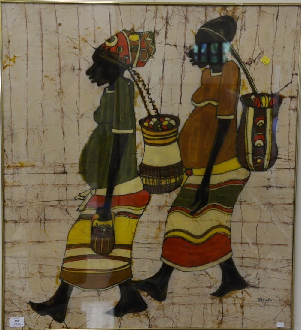 African/Nigerian Batik dye cloth of two people walking (1 of 4)
