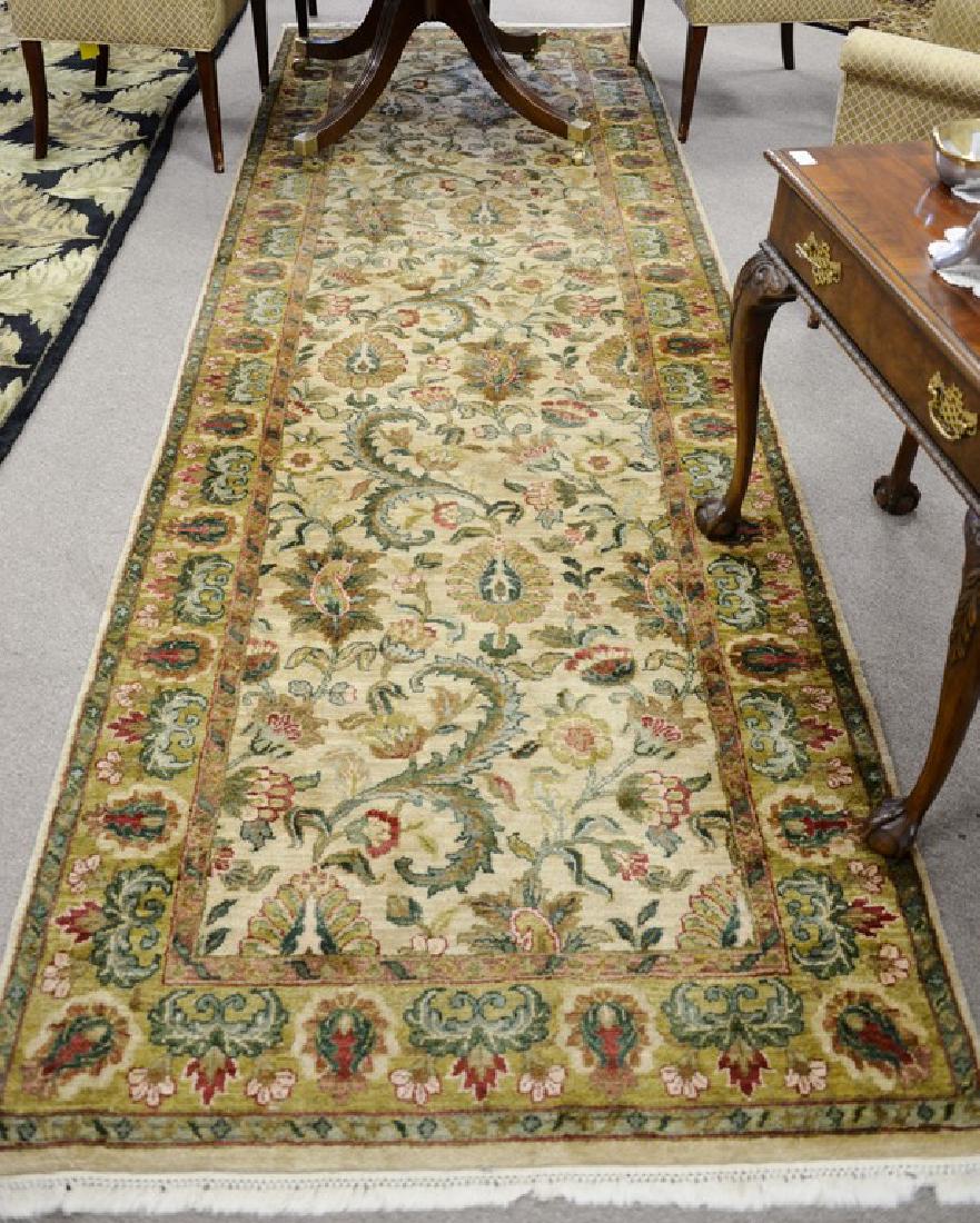 Oriental carpet runner, green and tan. 4' x 12' (1 of 6)
