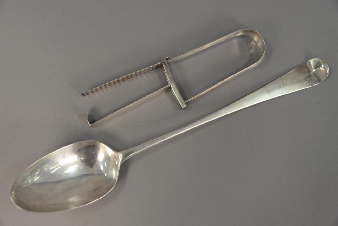 Large Continental silver serving spoon (lg. 15in.) and (1 of 4)