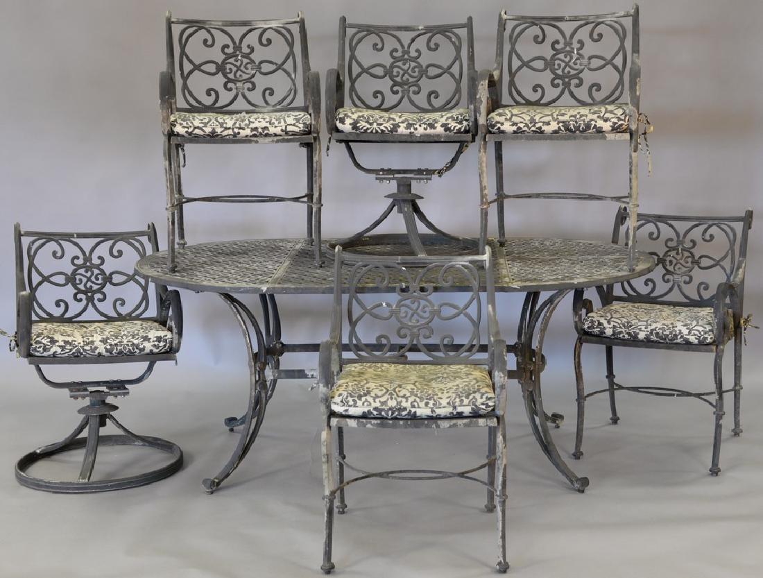 Seven piece metal outdoor set including table and six (1 of 6)