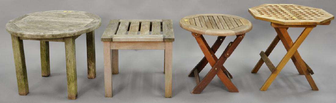 Four teak side tables, two are folding.: Four teak side tables, two are folding.